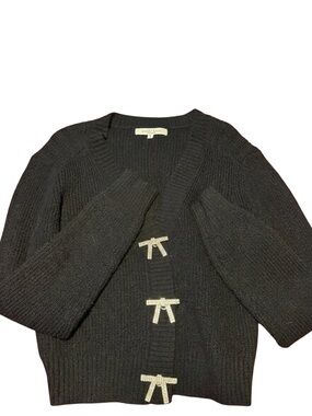Sweet Rain Black Knit Cardigan with Rhinestone Bow Closures